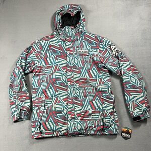 Grenade Snowboard Jacket Mens L Teal Red Geometric Hooded Ski Fatigue Peace Bomb